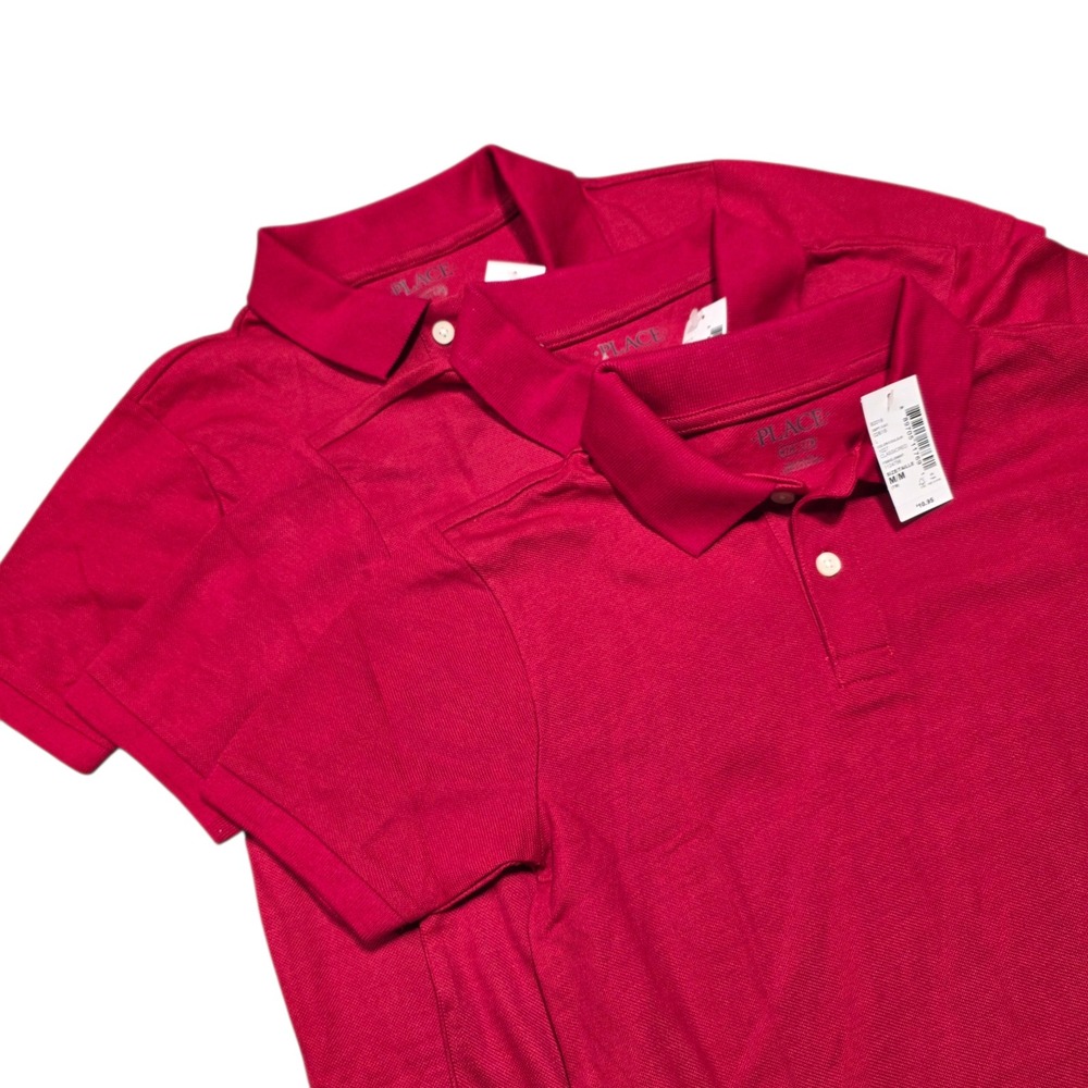 The Childrens Place Boys Polo Uniform Shirt‎ Size M Red Short Sleeve 3-Pack New